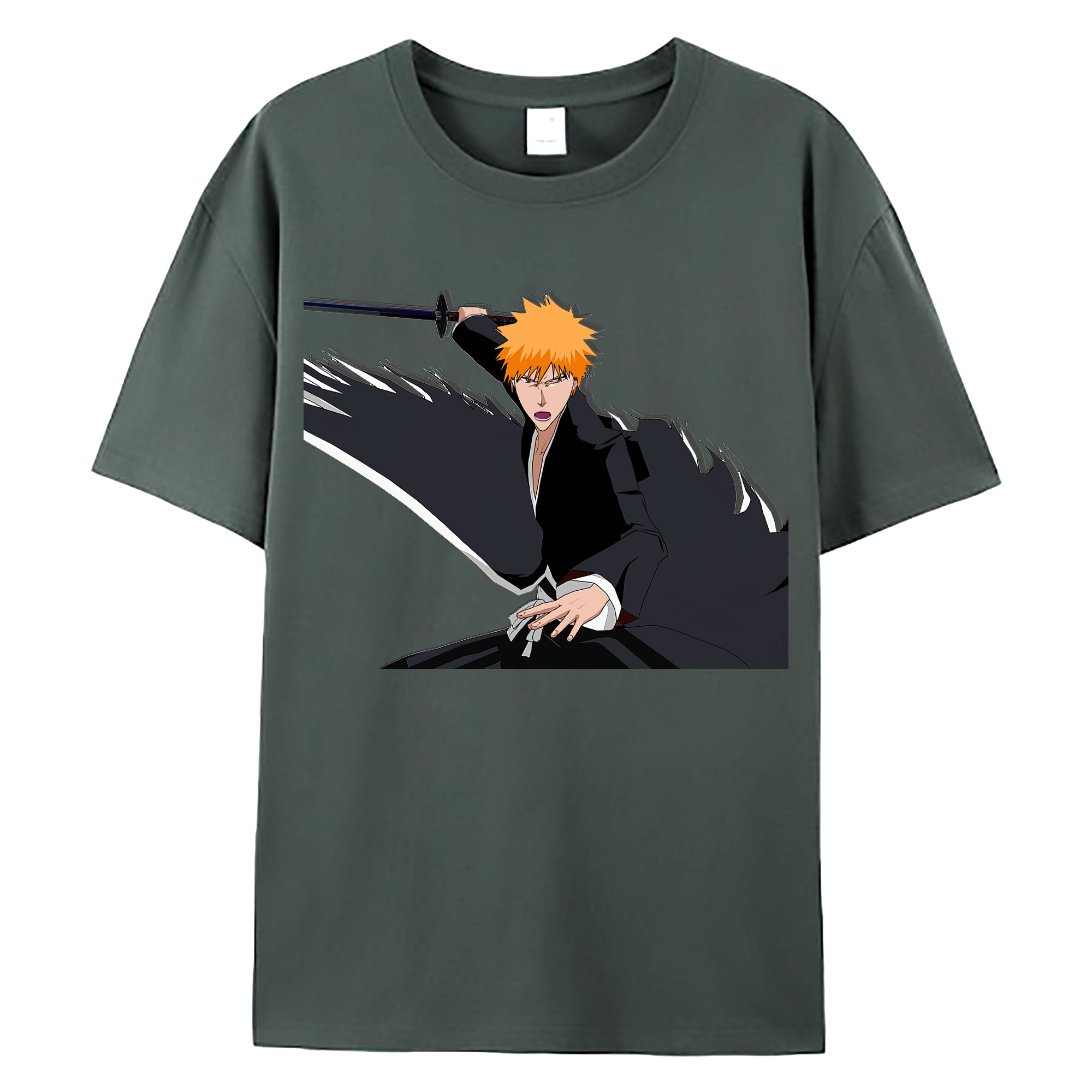 （画像用） ブリーチ 黒崎一護（くろさき いちご）BLEACH Kurosaki Ichigo 綿100％ メンズ半袖Tシャツ｜肌触りやわらか＆通気性